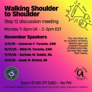 Cocaine Anonymous Online Walking Shoulder to Shoulder Group